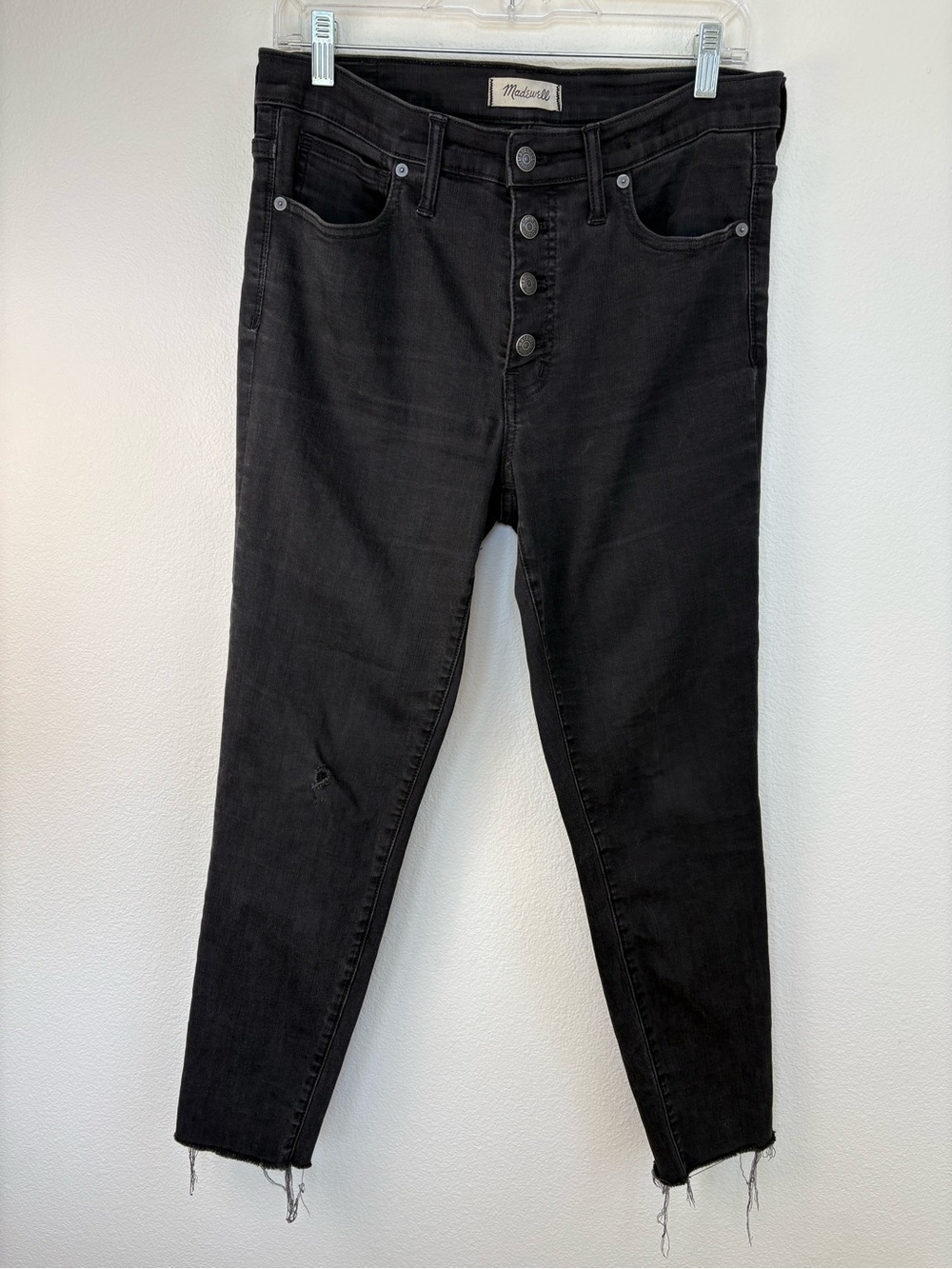 Madewell Thrashed Faded Black 9" High-Rise Button-Fly Skinny Jeans 30